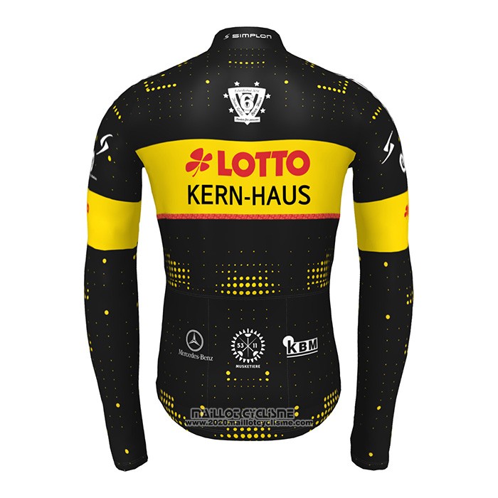 2022 Maillot Cyclisme Lotto-kern Haus Noir Jaune Manches Longues et Cuissard